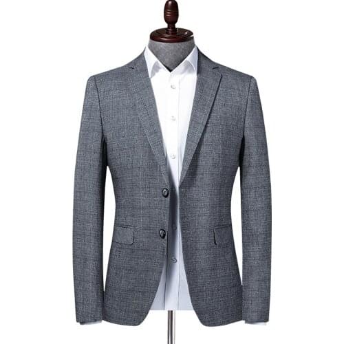 Office Business Men Blazer Work Formal Casual Check Suit Jacket Slim Daily Life Banquet Party Single Breasted Two Buttons Gray