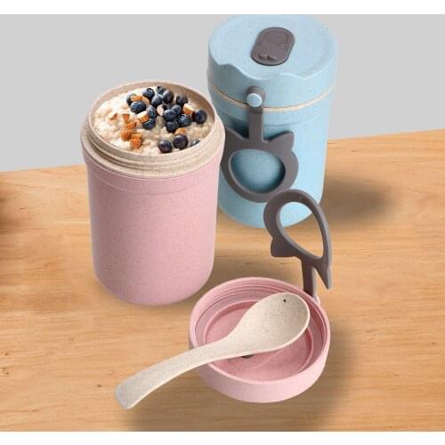 Portable Kids Lunchbox Eco-Friendly Leakproof Wheat Straw 330ml Breakfast Cup Meal Prep Bento Box Soup Box Sealed