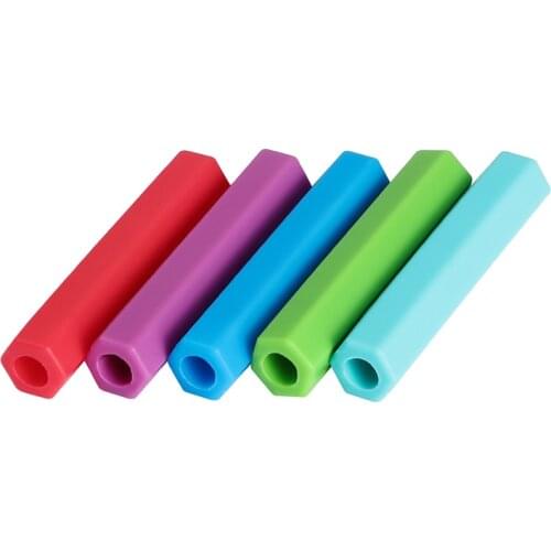5PCS Crystal Chewable Pencil Topper Silicone Teether Pencil Cover Tube Teething Sensory Toy for Kids Boys Girls