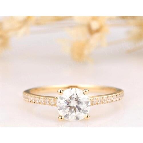 RandH 18K Yellow Gold 0.8CARAT 6.0mm Round Brialliant Heart Arrow Cut Moissanite Rings For Women Jewelry Engagement Women Rings