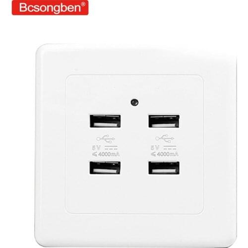 Luxury 4A 5v dc 36v/220V 4 ports USB plug Wall pop power Socket Home Wall Electrical Charger For Charging outlet socket