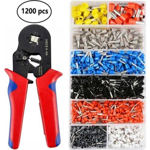 HSC8 6-4 Self Adjustable Crimper Plier Set Automatic Cable Wire Stripper Stripping Crimper Tool with 1200 Terminals Kit