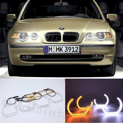 For BMW 3 Series E46 Compact 2001 2002 2003-2005 Crystal DTM Style LED Angel Eyes Light White and Yellow Turn Signal Halo Ring