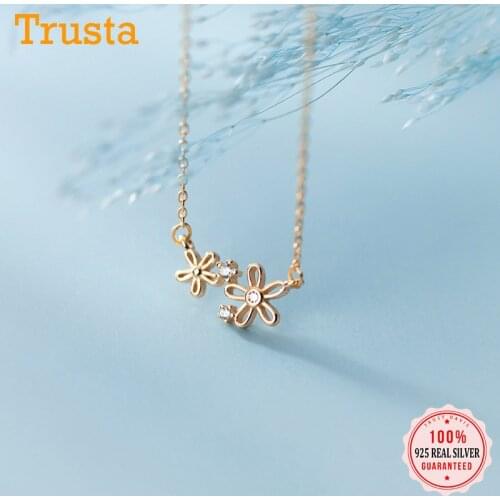 TrustDavis Womens Fashion Genuine 925 Sterling Silver Sweet Flower CZ Pendant Necklace Wedding Party Fine S925 Jewelry DB969