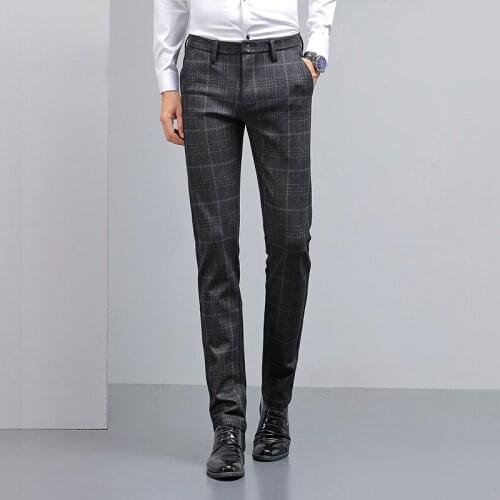 2021 Spring/Autumn Mens Casual Pants Long Pants Slim Trendy Plaid Fashion Business Stretch High-end Quality Mens Slim Pants