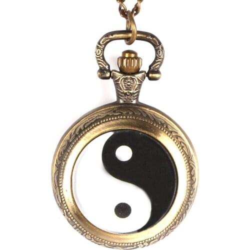 Vintage Tai Chi Logo Alloy and Glass Material Quartz Pocket Watch Gift for Men Woman Christmas Day Free shipping