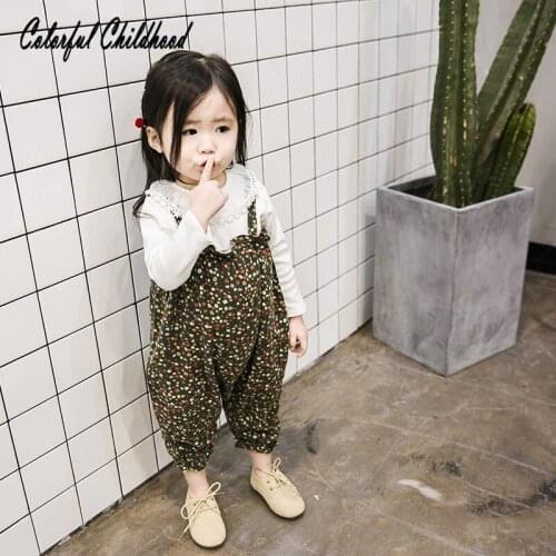 Vintage floral jumpsuit children boy/girls overalls cotton strap rompers printing autumn toddler baby girls clothing 0-3t