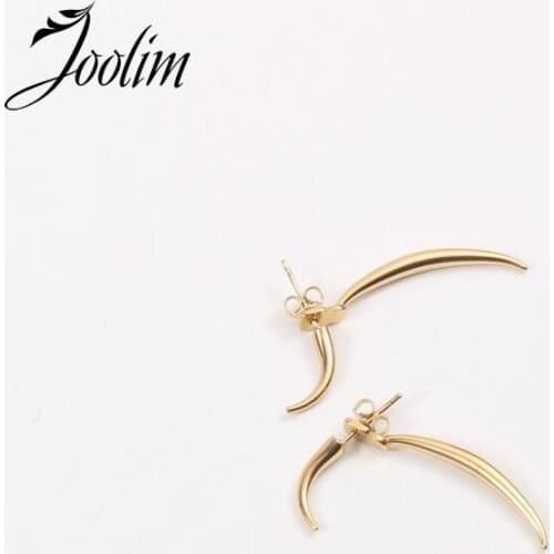 Joolim High End PVD Plated Retro Fine Symple Ox Horn Hoop Earring Drop Shipping Supplier
