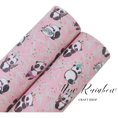 New Rainbow 22x30cm/A4 Sheet Cool Panda Animal Printed faux leather for crafts, bow making fabric material