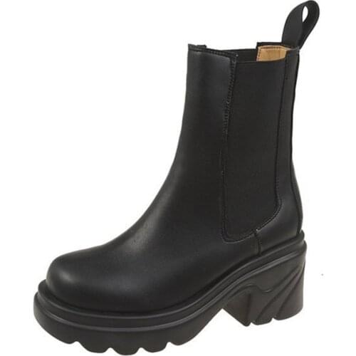 Women Ankle Martin Chelsea Boots Autumn Female Casual Shoes High Heels Fashion Candy Color Elastic Band Platform Thick Sole