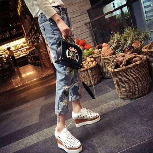 Womens straight high street torn hole jeans womens high waist womens casual loose oversized hole plus size wide leg pants