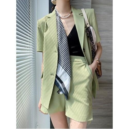 Bella Philosophy Wonder Shorts Suits Elegant Scarf Short Sleeve Notched Blazer Jacket+Pocket Mini Shorts Two Pieces OL Sets