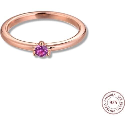 100% Real 925 Sterling Silver Pink Solitaire Rings for Women Wedding Engagement Crystal Ring Fine Jewelry Bague Femme 2021 New