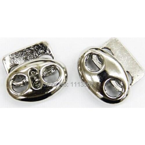 100 pieces Silver Plated METAL Oval Stopper Toggle Cord Locks Drawstring Stops Sewing Button Buttons for Craft NK50