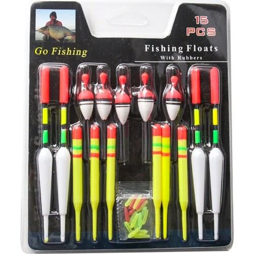 15PCS/set Vertical Buoy Sea Fishing Floats Assorted Size for Most Type of Angling with Attachment Bobbers Drift Fishing Lures