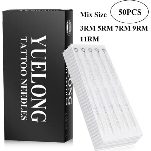 50pcs Assorted Disposable Sterile Tattoo Needles Mixed 5RM 7RM 9RM 11RM 13RM Round Magnum Size For Tattoo Supply Free Shipping