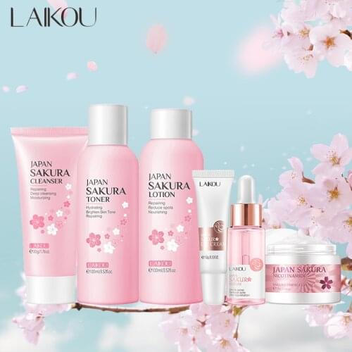 6Pcs Face Skin Care Set Cherry Blossom Essence Moisturizing Repairing Anti-Aging Anti-Wrinkle Whitening Face Tonic Cream Suit