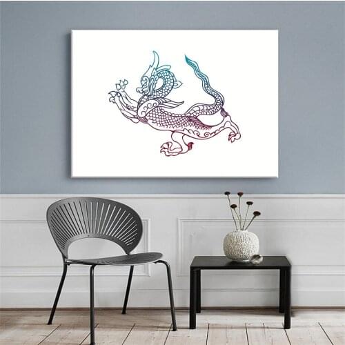Abstract Mascot Cavans Painting Cartoon Dragon Pictures Gradient Watercolor Posters Gift Animal Prints for Room Home Wall Decor