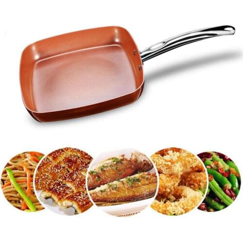 Non-stick Copper Square Pan with Ceramic Frying Pan Copper Oven & Dishwasher Chef Square Fry Pan