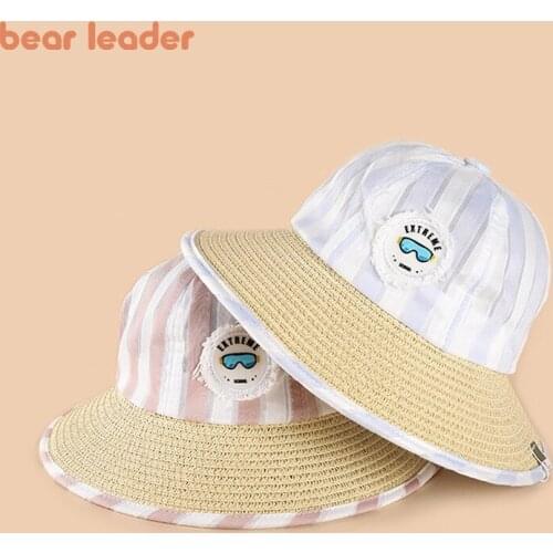 Bear Leader Baby Girls Boys Preppy Style Hats Fashion Kids Striped Cartoon Caps Toddler Sun Protection Straw Hats Accessories