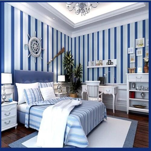 Beibehang Papel de parede modern mediterranean style white blue striped wallpaper classic home decoration 3d wallpaper roll