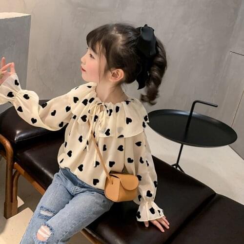 Menoea Baby Blouse Girl Fashion Casual Chiffon Long-sleeved Toddler Teenager Shirts Fall Love Printing Lapel Tops Kids Clothes