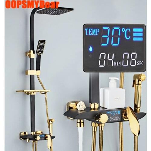 Digital Shower System LED Smart Thermostatic Shower Set Bathroom Hot Cold Mixer Bath Faucet Wall Mount SPA Rainfall Full Kit Tap