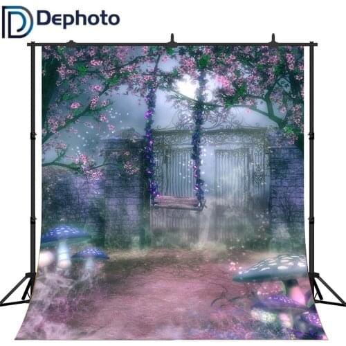 Dephoto Fairy Tale Garden Photography Backdrops Children Backgrounds Photo Studio Mushrooms Swing Flowers Photo Background
