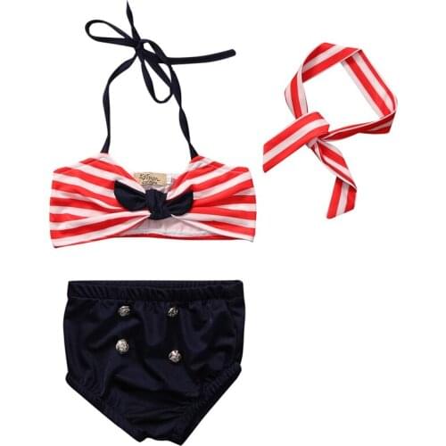 2020 Kids Baby Girls Swimsuit Bikini 3pcs Set Summer Outfits Fashion Striped Swimwear Swimming Bathing Suit Beach Clothes 0-4Y