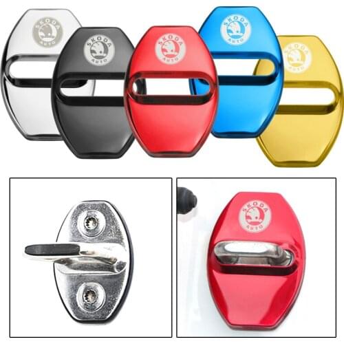 For Skoda Logo Fabia Rapid Kodiaq Spaceback Karoq Octavia Superb Yeti Kamiq Metal Car Door Lock Cover Sticker Emblem Decoration