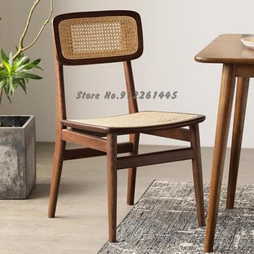 Home Nordic Solid Wood Dining Chair Rattan Desk Chair Designer Restaurant Hotel Dining Table And Chair Leisure Backrest Chair