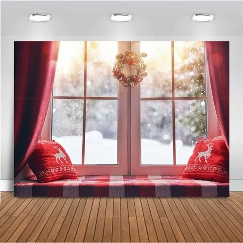 Window winter backdrop for photography christmas photo booth background family party decoration poster portrait dessart Table