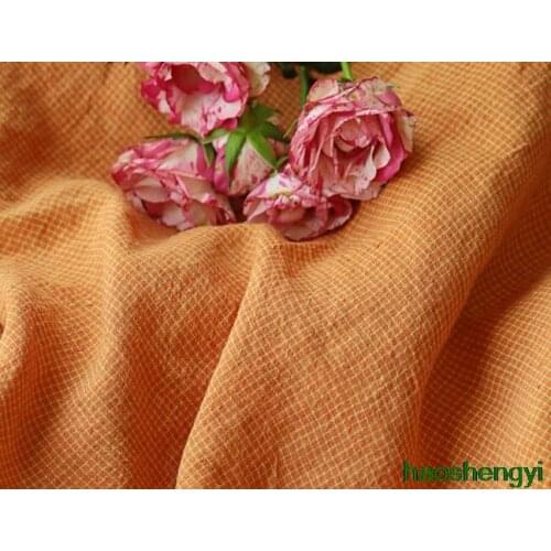Orange yellow small lattice series yarn-dyed pure linen garment fabric, high-end cotton and linen garment fabric