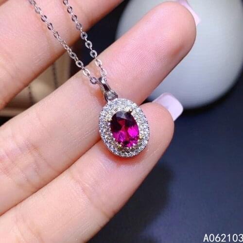 KJJEAXCMY fine jewelry 925 Sterling Silver inlaid natural pyrope garnet Womens fashion lovely oval GEM PENDANT NECKLACE support