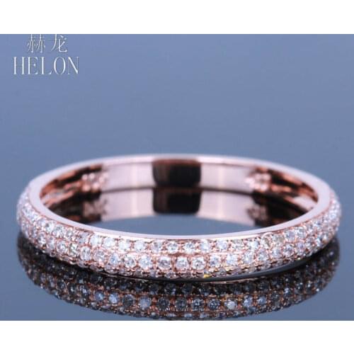 HELON Solid 14k Rose Gold Genuine Natural Diamonds Engagement Wedding Ring For Women Birthday Anniversarry Best Gift