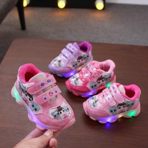 LED Children & Toddler Shoes PU Leather Baby Girls Cartoons Shoes Soft Bottom Fashion Little Kids Sneakers Size 21-30
