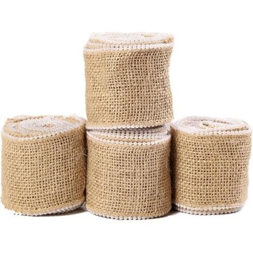 2m Natural Jute Burlap Ribbon Roll with Pearls Hessian Ribbon for Wedding Party Decoration Craft DIY Making Kitchen Ornaments