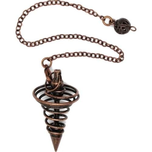 Metal Dowsing Pendulum Divination Dower Reiki Healing Pendulum Chain Spiral Coil Point Meditation Yoga Balancing Pendant 264E