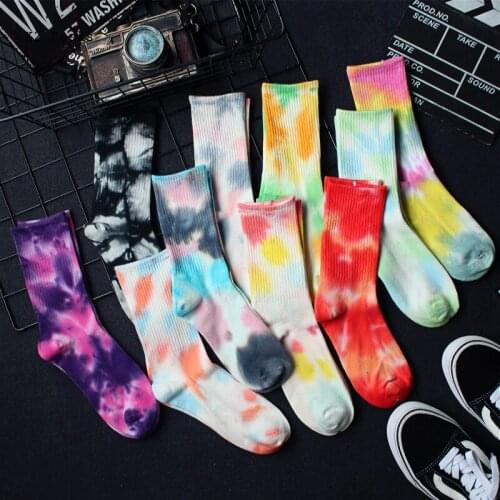 Fashion Tie-dye Men and Women Socks Cotton Colorful Whirlpool Graffiti Happy Funny Harajuku Hip Hop Skateboard Girls Sockings