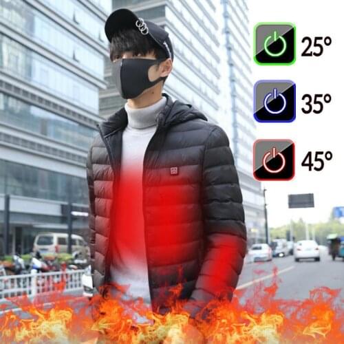 Men Heated outdoor Jackets Down Cotton Camping Coat USB Electric Heating Hooded Jackets Warm Winter Thermal Coat