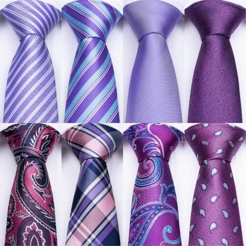 Purple Color Mens Ties Hanky Cufflinks Set Wedding Ties For Men Business Formal Necktie Set For Men Dropshipping DiBanGu