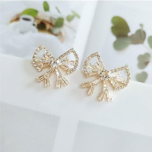 MWSONYA 2020 Fashion Cute Sweet Crystal Bowknot Rhinestone Circle Drop Earrings for Women Students Elegant Party Jewelry Gift