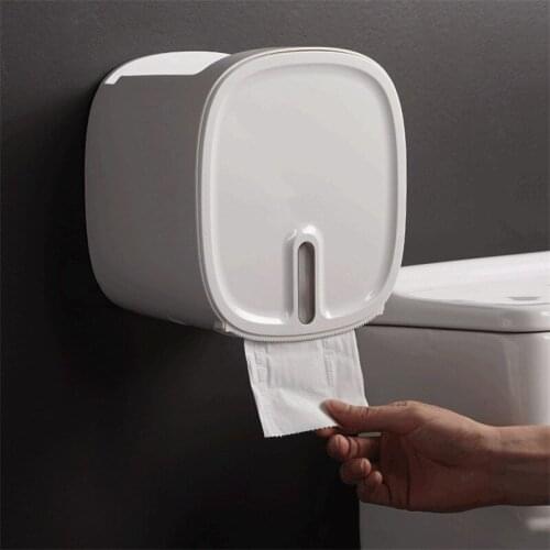 Wall Mount Toilet Paper Holder Plastic Paper Towels Holder Wall Mounted Bathroom Shelf Storage Box Portable Toilet Roll Holder