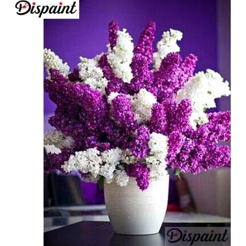 Dispaint Full Square/Round Drill 5D DIY Diamond Painting "White purple flower" Embroidery Cross Stitch 3D Home Decor A11101