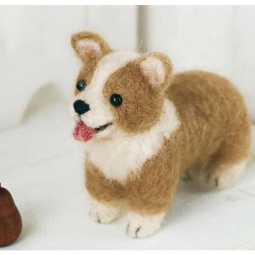 Non-Finished Felt Kit Cartoon Cute Lovely Dog Wool Needle Felting Toy Doll Wool Felt Poked Needle Kit DIY Package Non-Finished