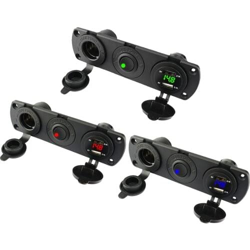 New Dual USB Car Charger Voltmeter Adaptor 5V/4.2A Charger + Car Voltmeter Adaptor LED +Round Power Base 3 In 1 12V Panel Socket