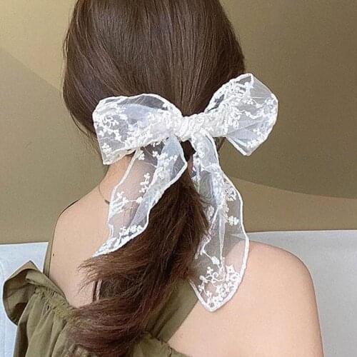 New Fashion Elegant Sweet Lace Gauze Bowknot Hairband Handmade Non-Slip Hair Clip Hairpin Accessories Gift