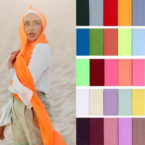 Wholesale Plain Bubble Chiffon Hijab Shawl Scarf Women Solid Color Long Shawls Wraps Muslim Hijabs Scarves Ladies Foulard Femme