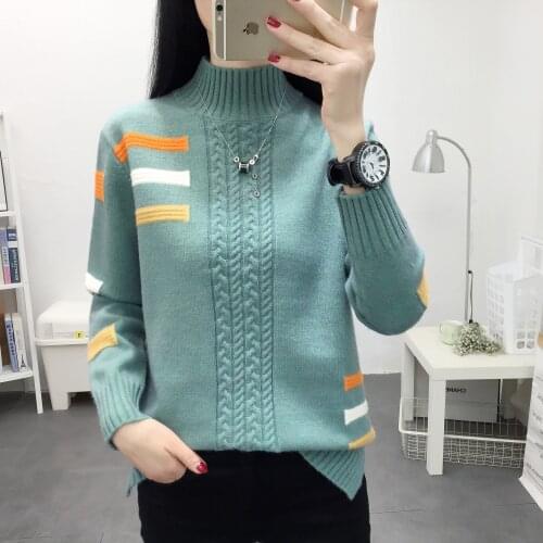 Autumn Winter Sweater Women Fashion Half High Neck Loose Sweater Female Outer Wear Elegant Twist Plus Size Knitt Bottoming Shirt