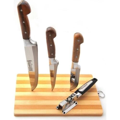 Sharp 3'lü Wood Handle Riding On Knife set + Riding on sharpener